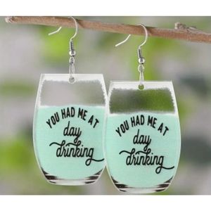 NEW Acrylic Wine Glass Earrings Dangle Drop You Had Me At Day Drinking
